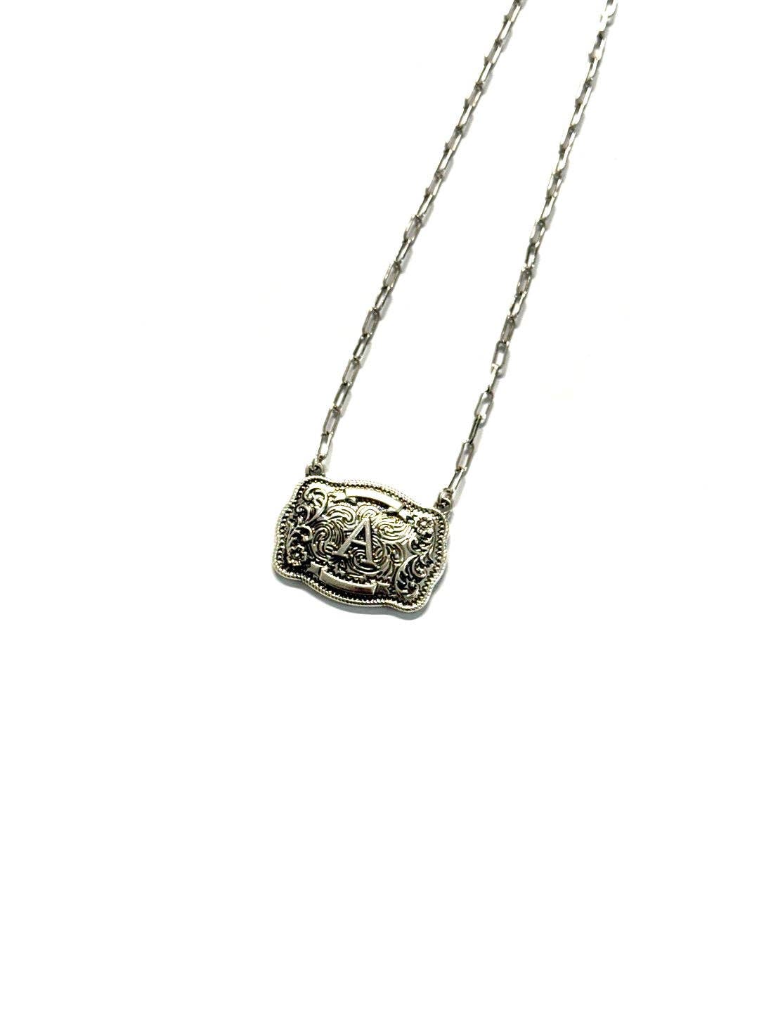 Western Belt Buckle Initial Necklace: M