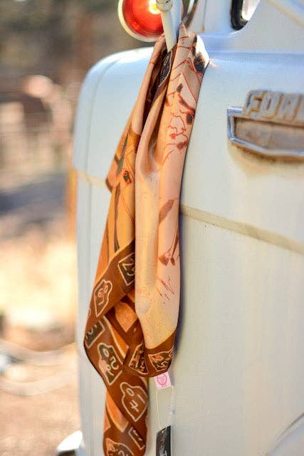 Round Up Large 100% Mulberry Silk 35x35: Floral Cattle Cowgirl Western Wild Rag