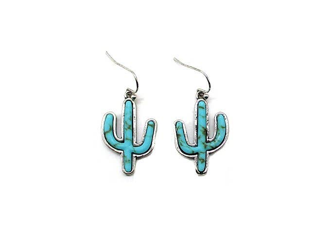 Western Cactus Turquoise Stone Dangle Earring: White
