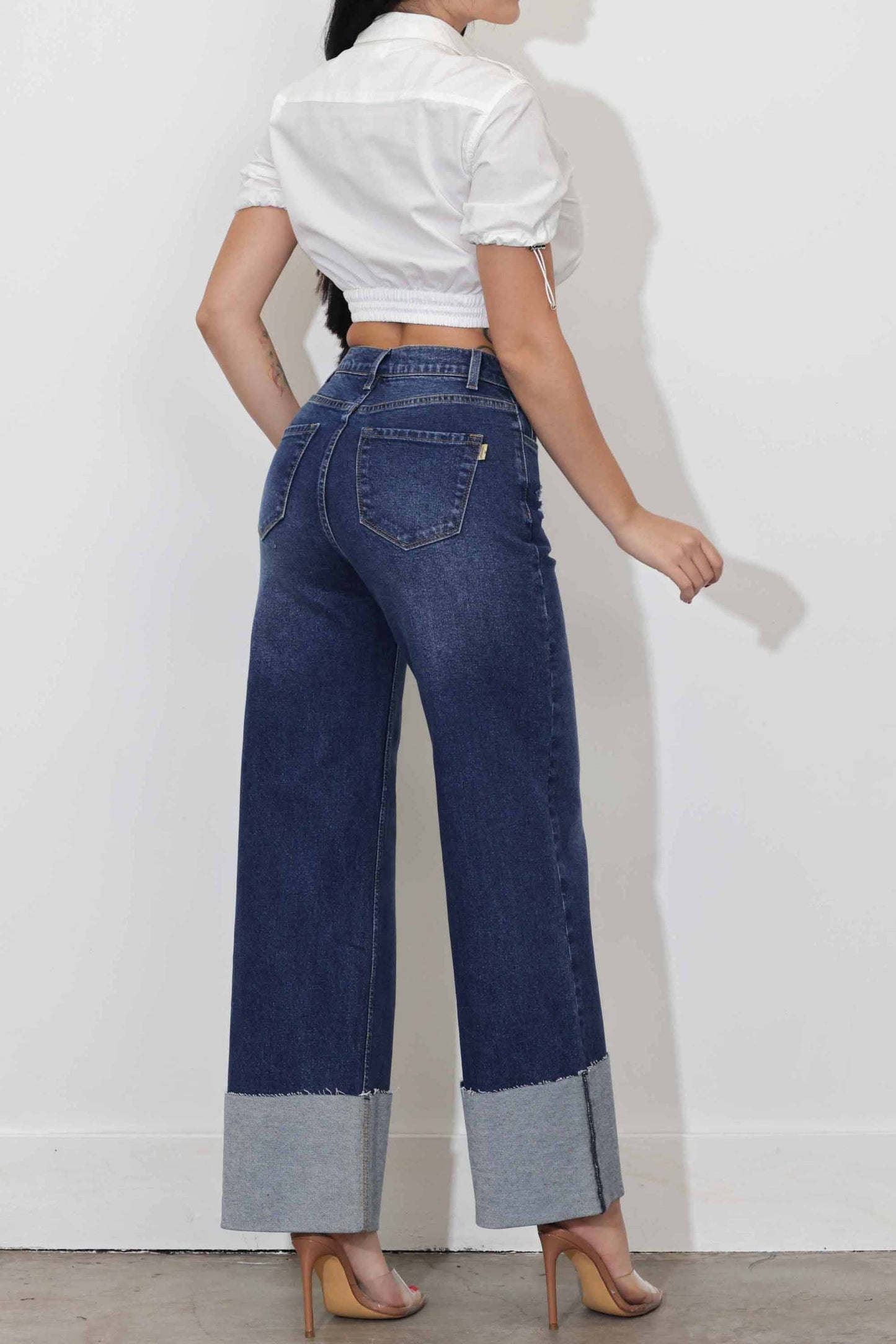 P6180 WIDE LEG JEANS - Rigid with Comfort Stretch: Dark Stone