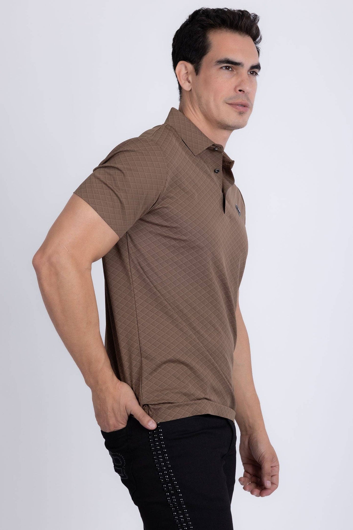 Napoleone Patterned Polo Shirt: Brown