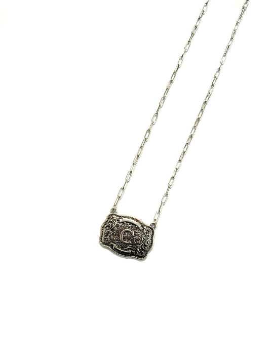 Western Belt Buckle Initial Necklace: C