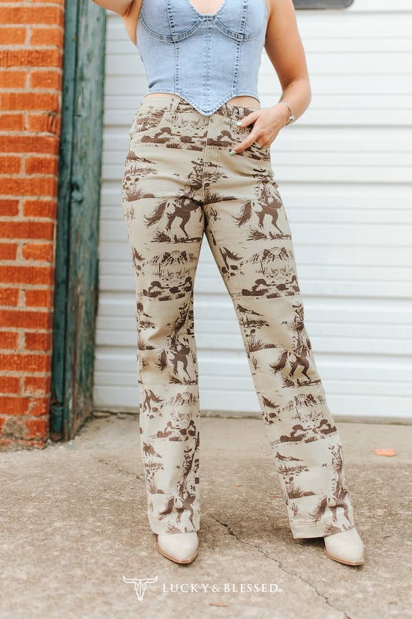 JE395-DST LUCKY AND BLESSED BEIGE DESSERT HIGH RISE TROUSER JEANS (32in Inseam)