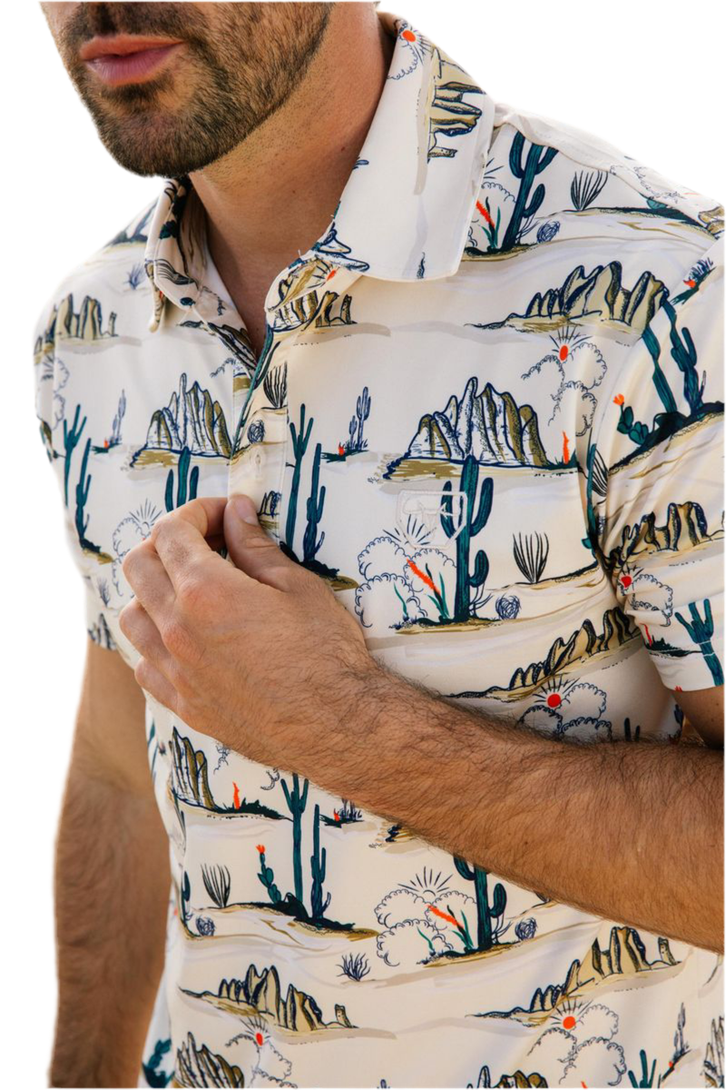 AZP9904 PLATINI MODERN FIT CACTUS PRINT POLO