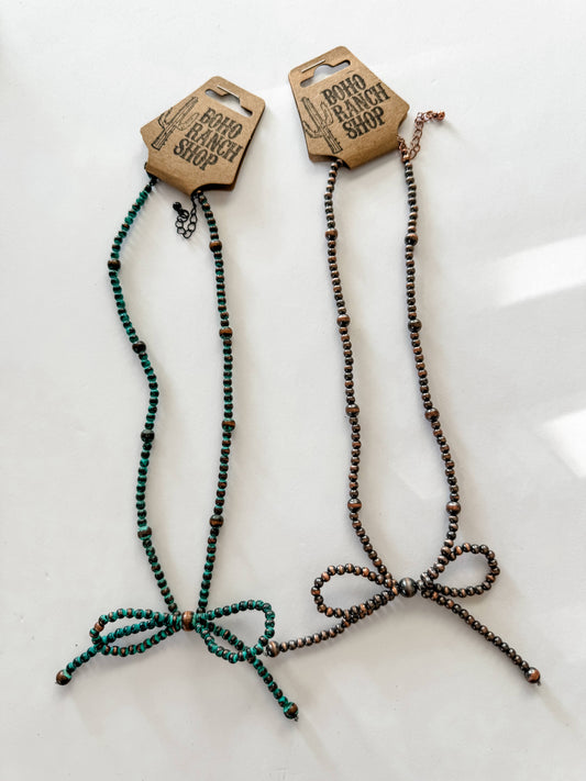 NAVAJO STYLE PEARL BOW COQUETTE NECKLACE: COPPER