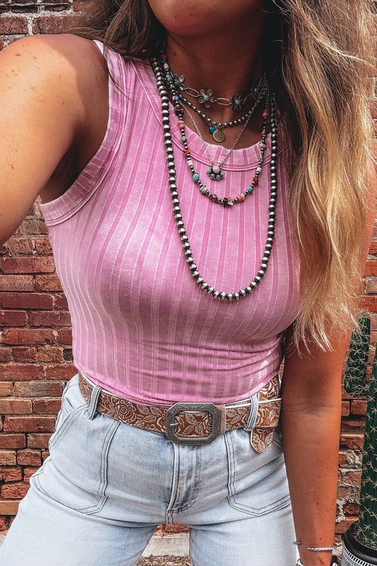 LDC Solid Western Slim Ribbed Mineral Wash Tank Top: Bonbon
