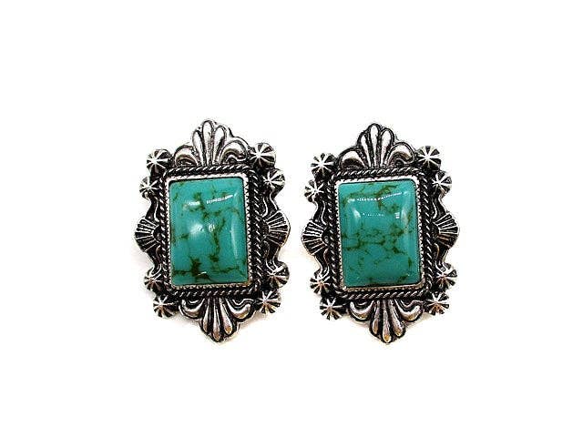 Western Turquoise Stone Post Earring: White