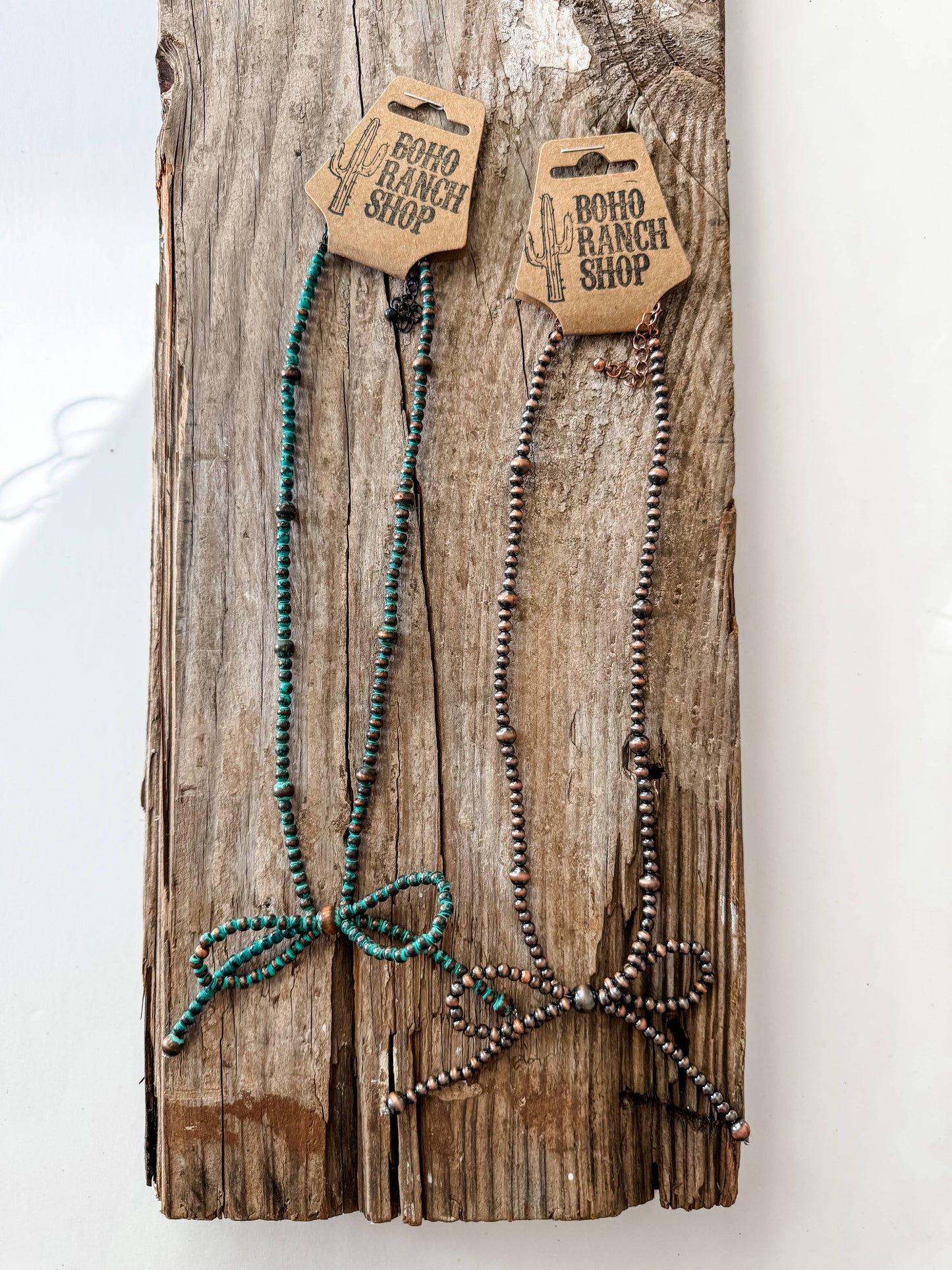 NAVAJO STYLE PEARL BOW COQUETTE NECKLACE: COPPER
