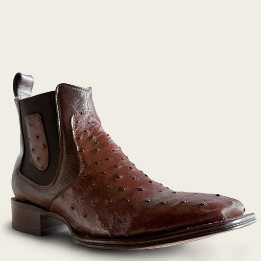 82BV0307 LOS ALTOS OSTRICH SQUARE TOE BROWN ANKLE BOOTS