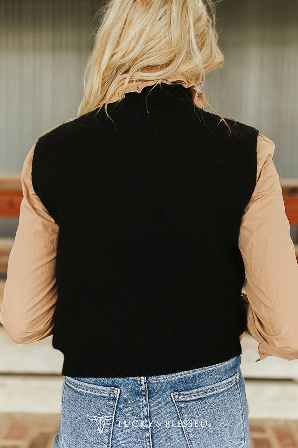 Black Camel Horse Knit Contrast Sleeveless Sweater Vest