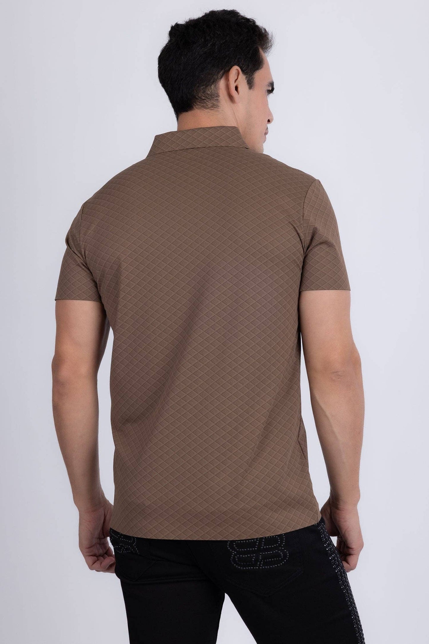 Napoleone Patterned Polo Shirt: Brown
