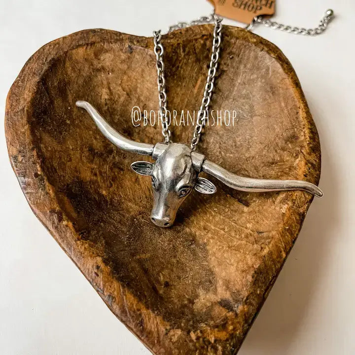 LARGE LONGHORN PENDANT STEER WESTERN NECKLACE