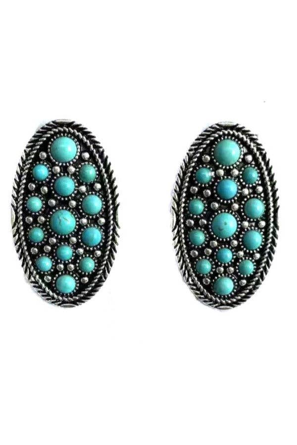 WESTERN OVAL BUBBLE STONE EARRINGS: TURQUOISE