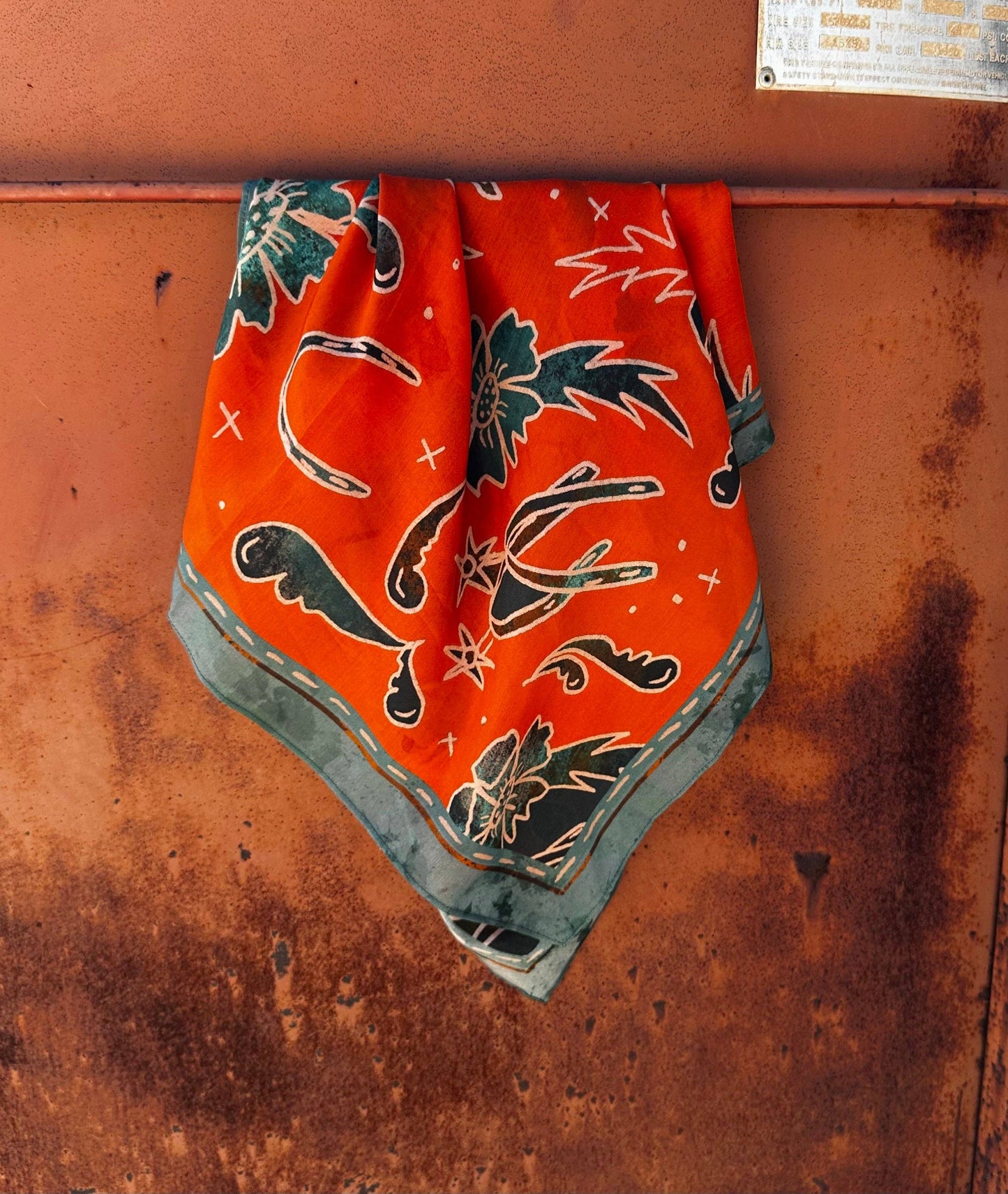 SPURS N' HOURSES IN RUST SILK WESTERN COWGIRL WILD RAG SCARF