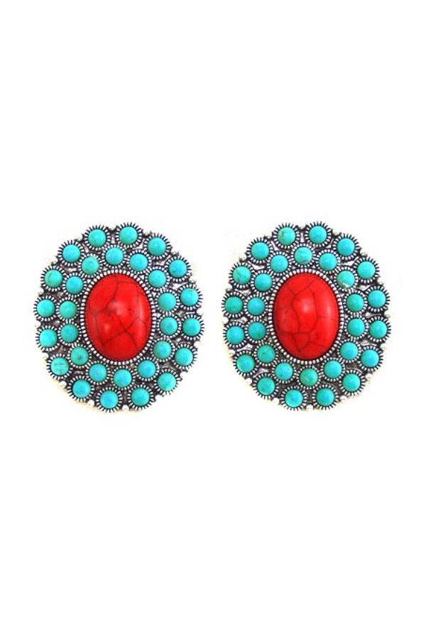 WESTERN CONCHO DESIGN POST EARRINGS: FUCHSIA
