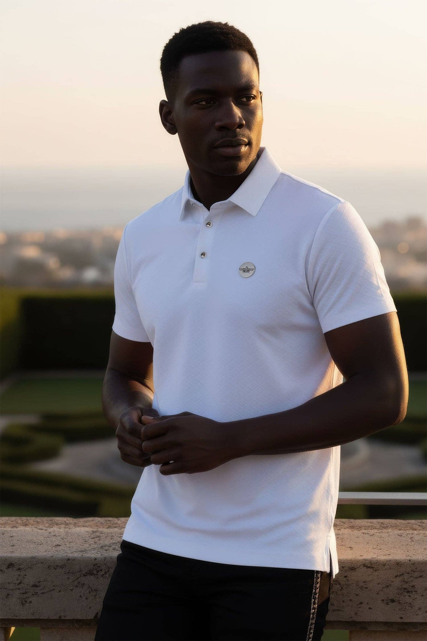 Napoleone Patterned Polo Shirt: White