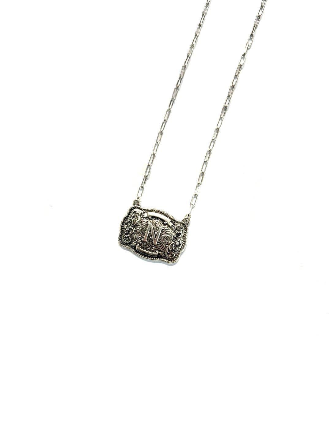 Western Belt Buckle Initial Necklace: H