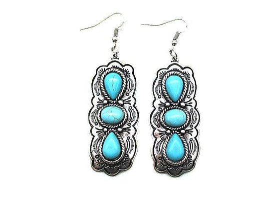 Western Turquoise Earring: Silver