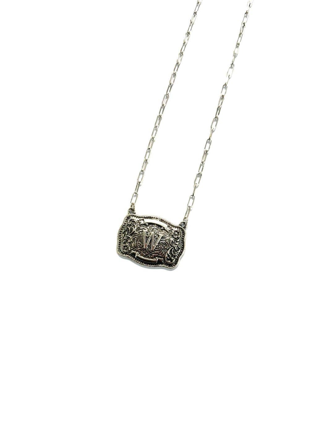 Western Belt Buckle Initial Necklace: D