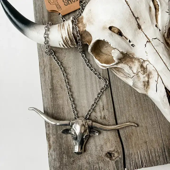 LARGE LONGHORN PENDANT STEER WESTERN NECKLACE