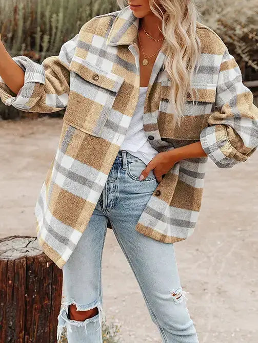MD9859-BW Navy Blue Plaid Button Flannel Shirt Jacket: Black and white