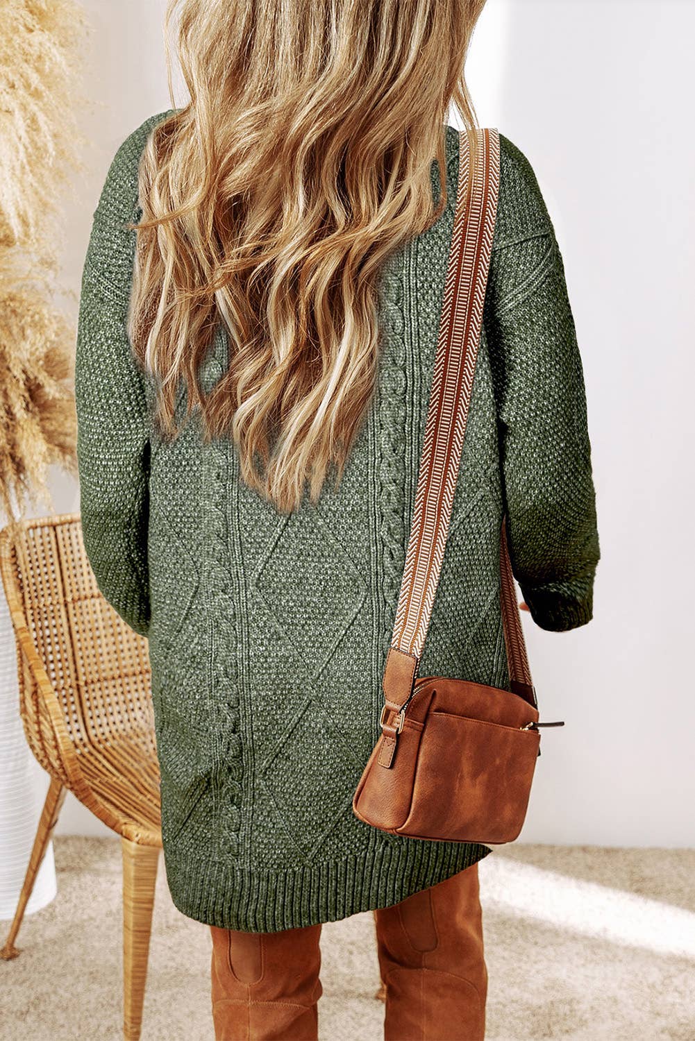 LD273764-P6016 LDC Cable Knit Drop Shoulder Loose Fit Sweater Dress: Parchment