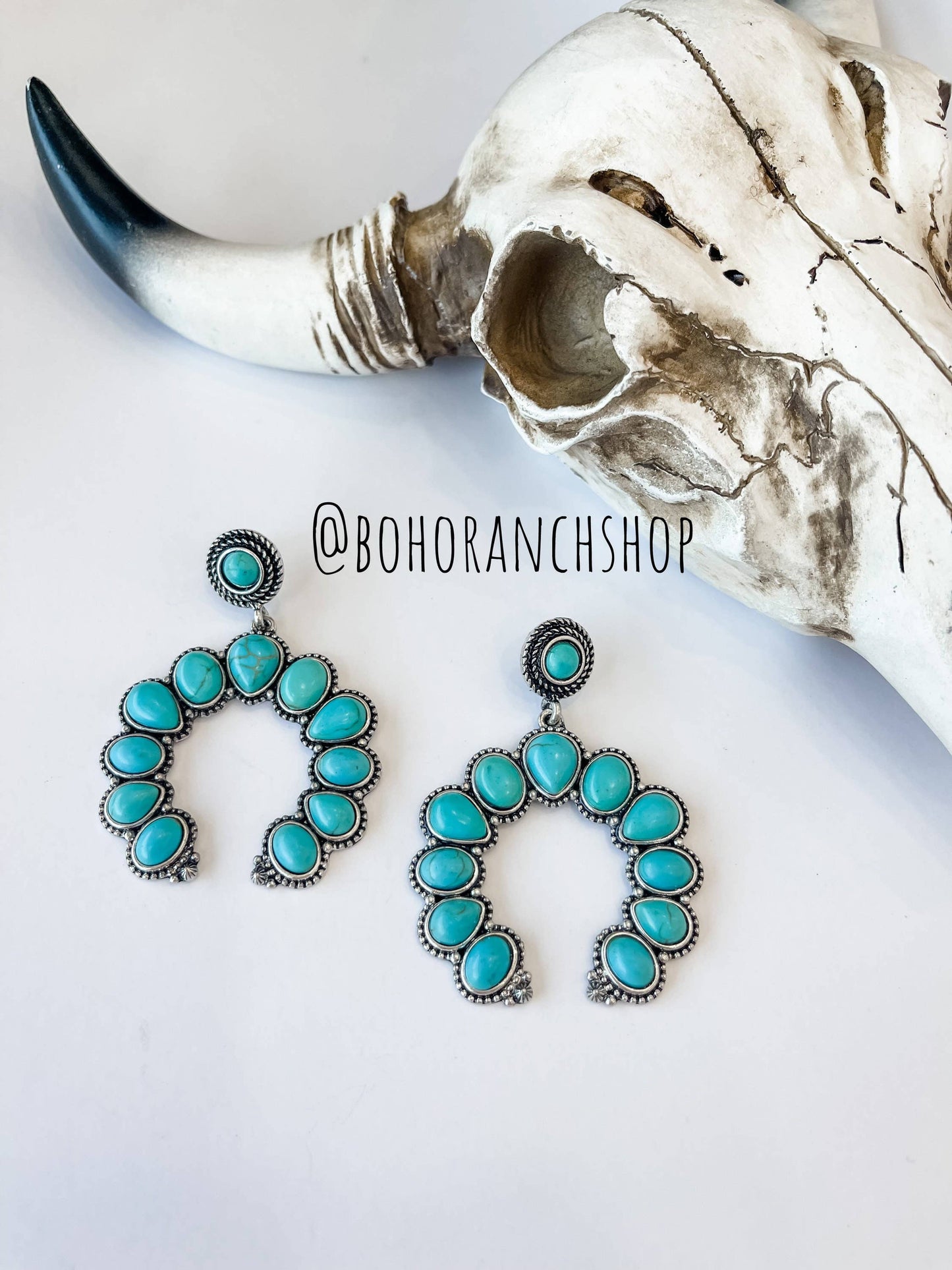 WESTERN SQUASH BLOSSOM STONE STUD EARRINGS: TURQUOISE