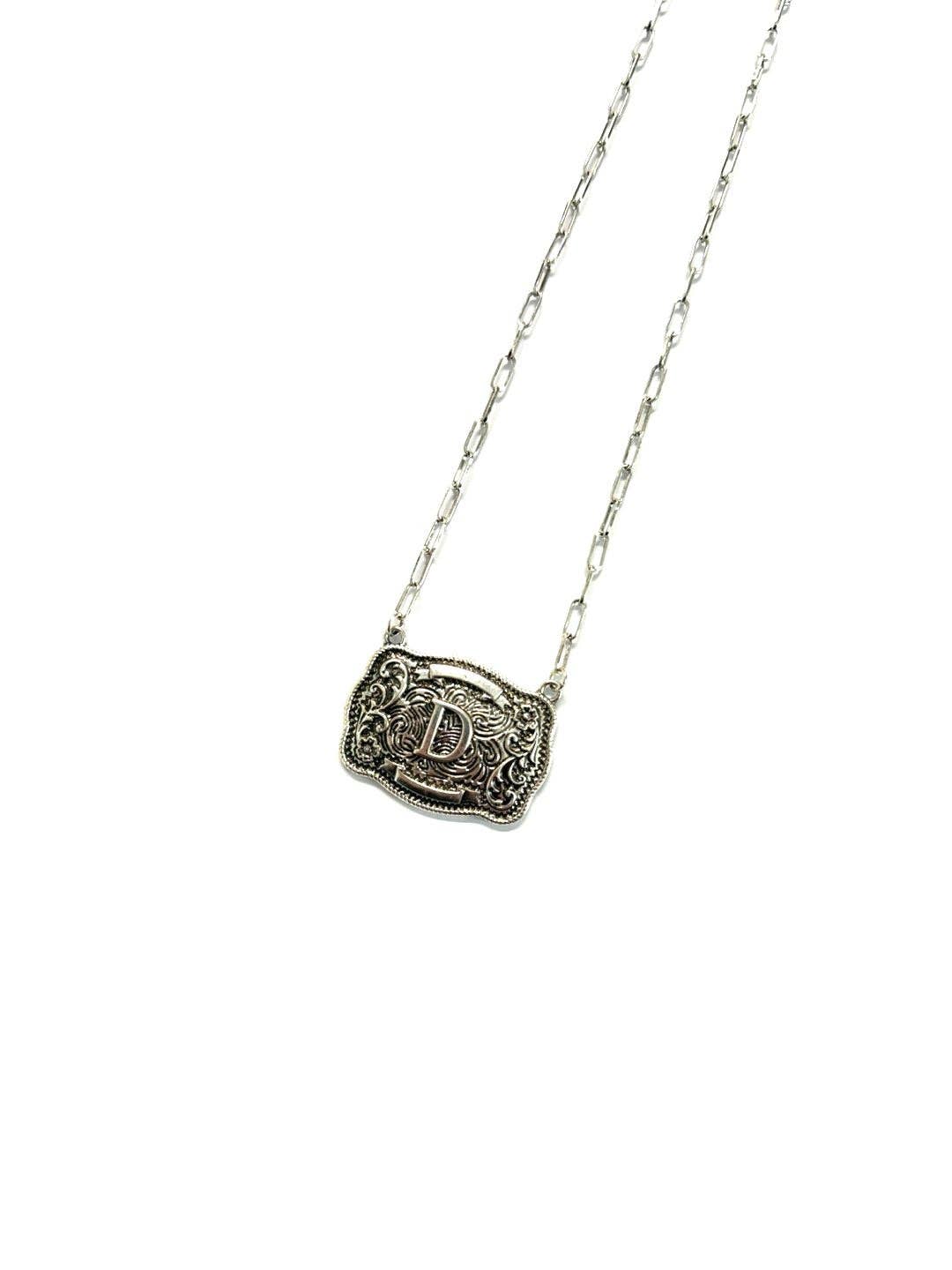Western Belt Buckle Initial Necklace: M
