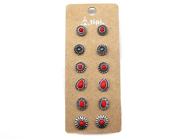 Western 6 Dainty Post Earring Set: FUCHSIA