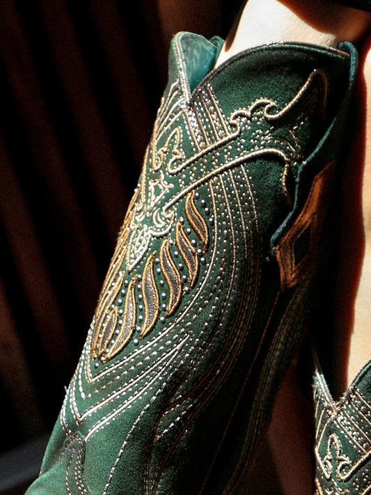 A4714 CORRAL WOMENS OVERLAY WITH STUDS GREEN COWBOY BOOTS