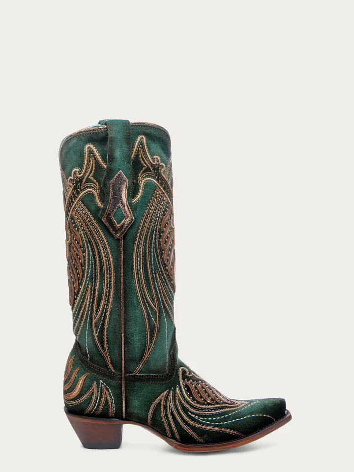 A4714 CORRAL WOMENS OVERLAY WITH STUDS GREEN COWBOY BOOTS