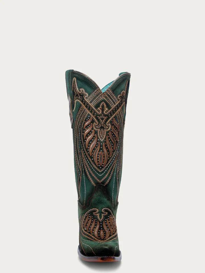 A4714 CORRAL WOMENS OVERLAY WITH STUDS GREEN COWBOY BOOTS