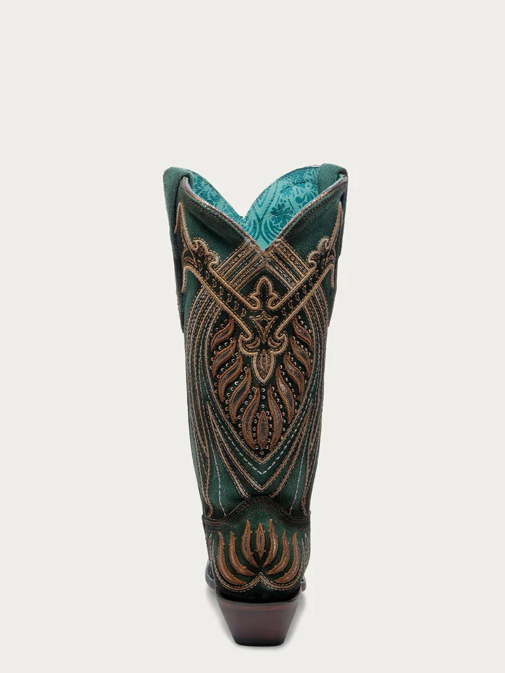 A4714 CORRAL WOMENS OVERLAY WITH STUDS GREEN COWBOY BOOTS