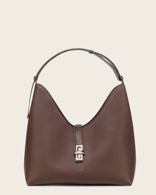 DU833-BG CUADRA CHOCOLATE PYTHON STITCHING BAG