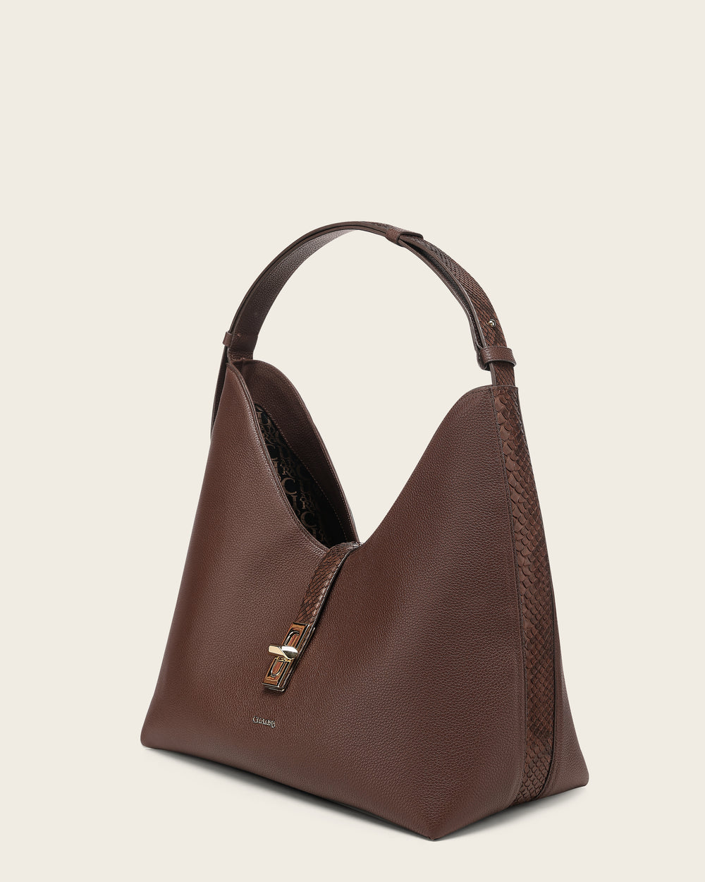 DU833-BG CUADRA CHOCOLATE PYTHON STITCHING BAG