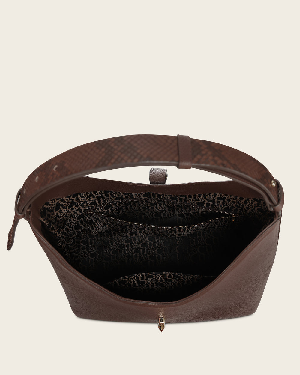 DU833-BG CUADRA CHOCOLATE PYTHON STITCHING BAG