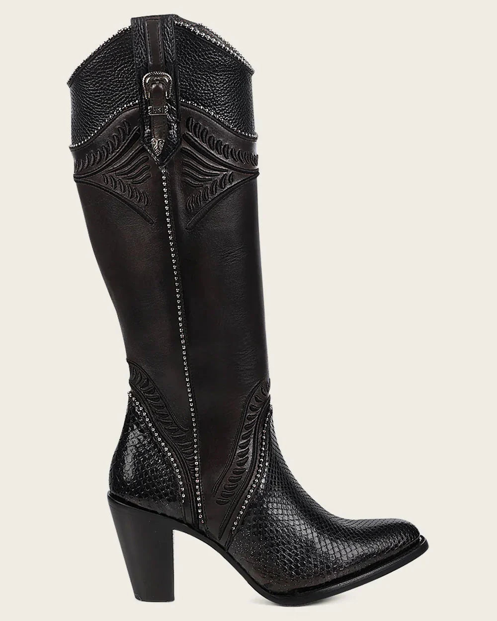 CU867 CUADRA BLACK PYTHON TALL BOOTS