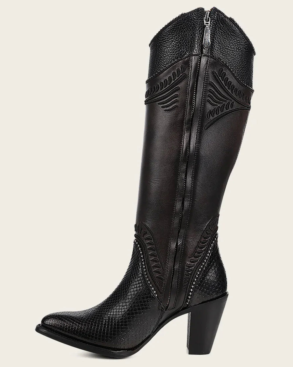 CU867 CUADRA BLACK PYTHON TALL BOOTS