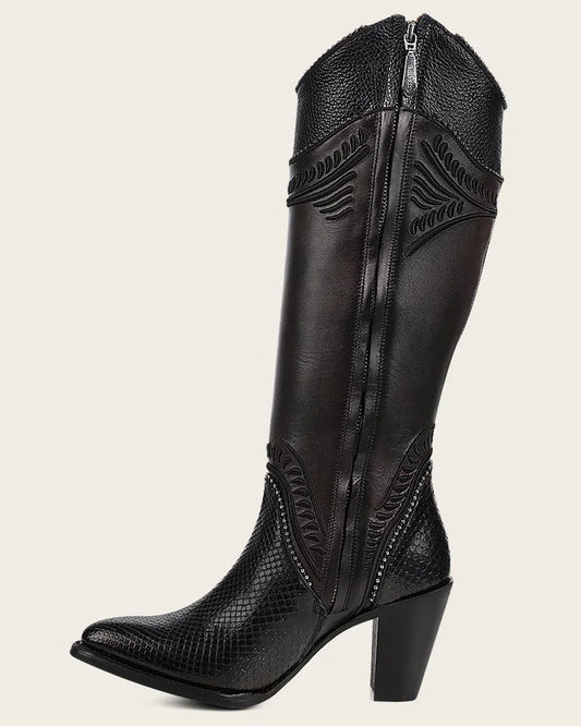 CU867 CUADRA BLACK PYTHON TALL BOOTS