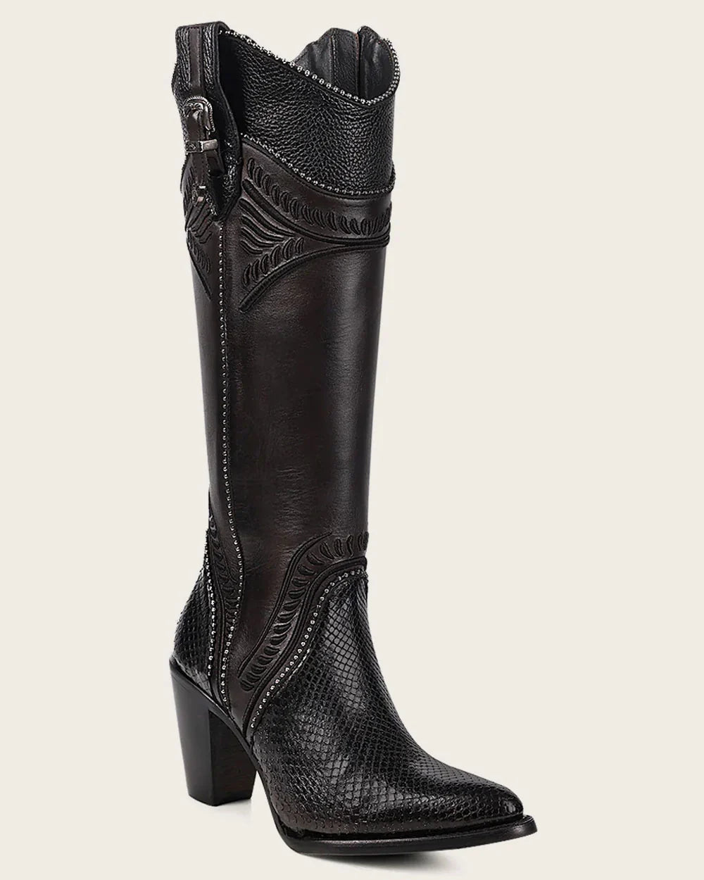CU867 CUADRA BLACK PYTHON TALL BOOTS