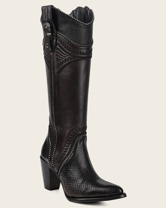CU867 CUADRA BLACK PYTHON TALL BOOTS