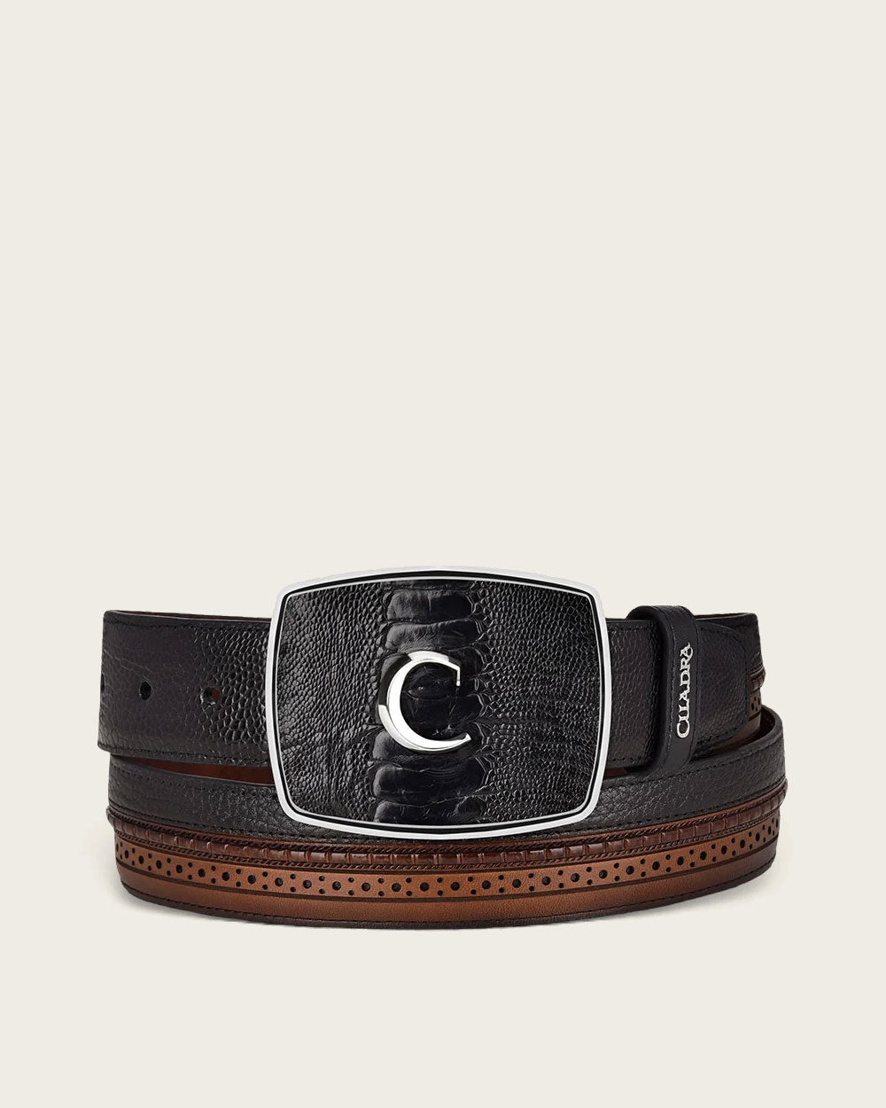 BC240--BELT CUADRA BLACK OSTRICH LEG BELT