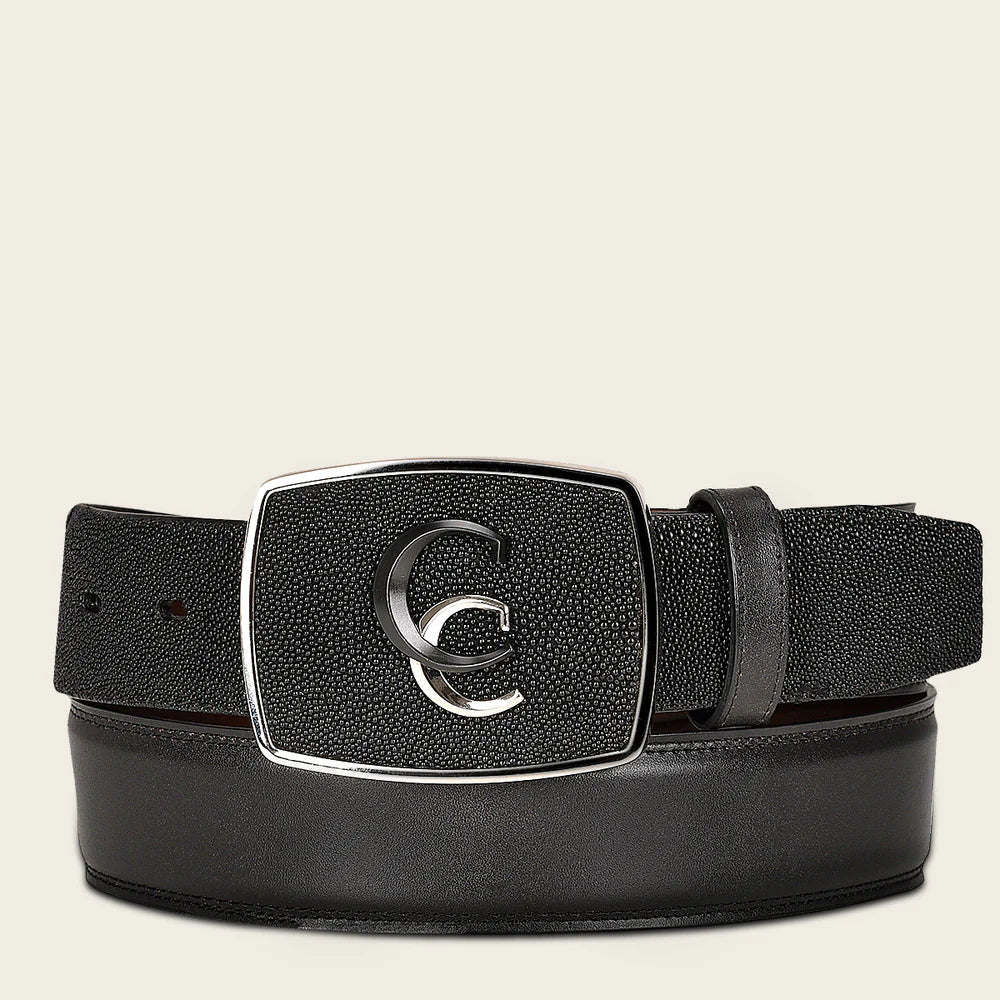 BC315 CUADRA MEN'S BELT IN GENUINE STINGRAY AND BOVINE LEATHER - BLACK