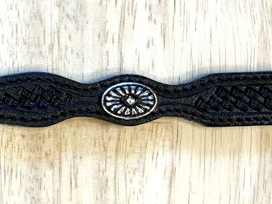 LC-65 BLACK LEATHER HATBAND WITH OVAL CONCHOS
