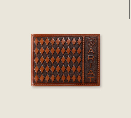 A3568502 ARIAT MEN'S DIAMOND EMBOSSED TRIFOLD WALLET - BROWN