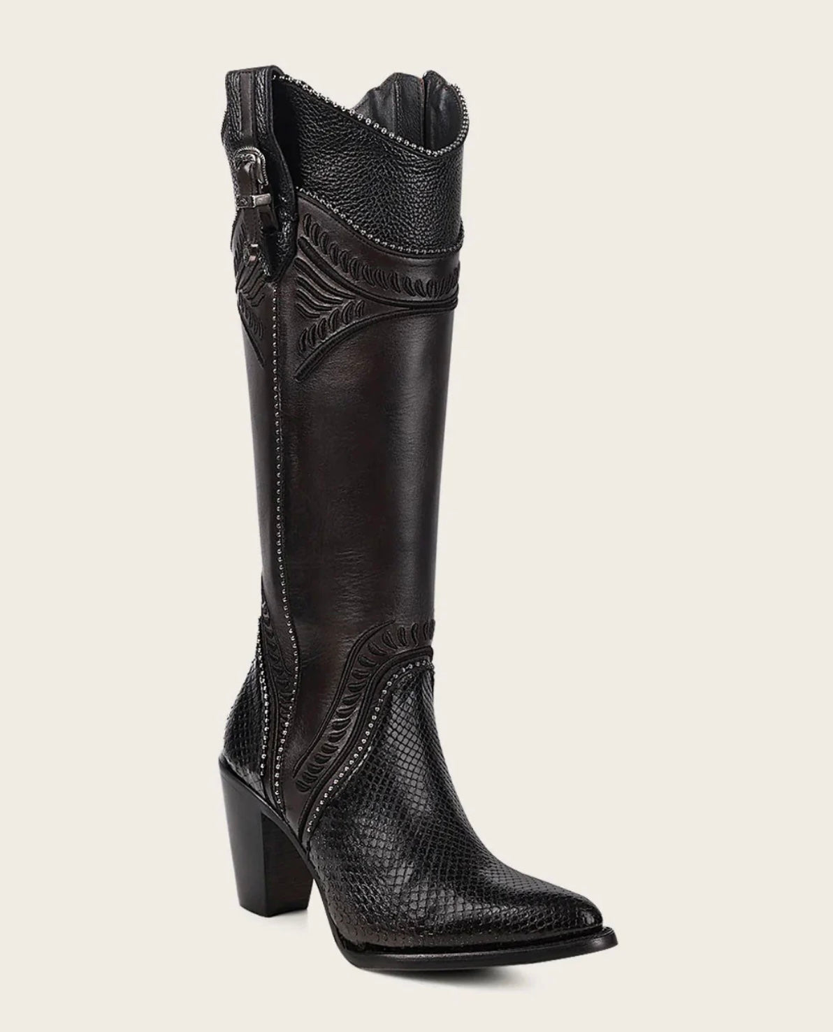 CU867 CUADRA BLACK PYTHON TALL BOOTS