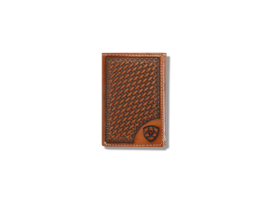 A3550408 ARIAT MEN'S BASKETWEAVE SHIELD TRIFOLD WALLET - TAN