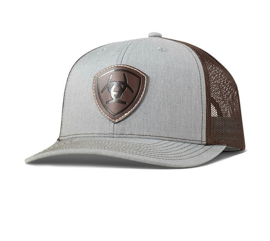 A300089946 ARIAT RICHARDSON 112 SB FAUX LEATHER PATCH CAP - LIGHT GREY