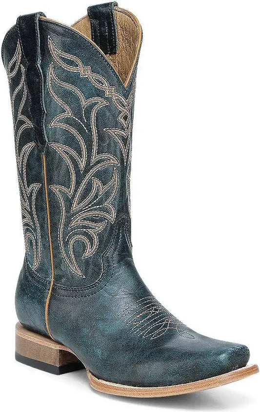 L6319-M LD NAVY BLUE EMBROIDERY SQ TOE