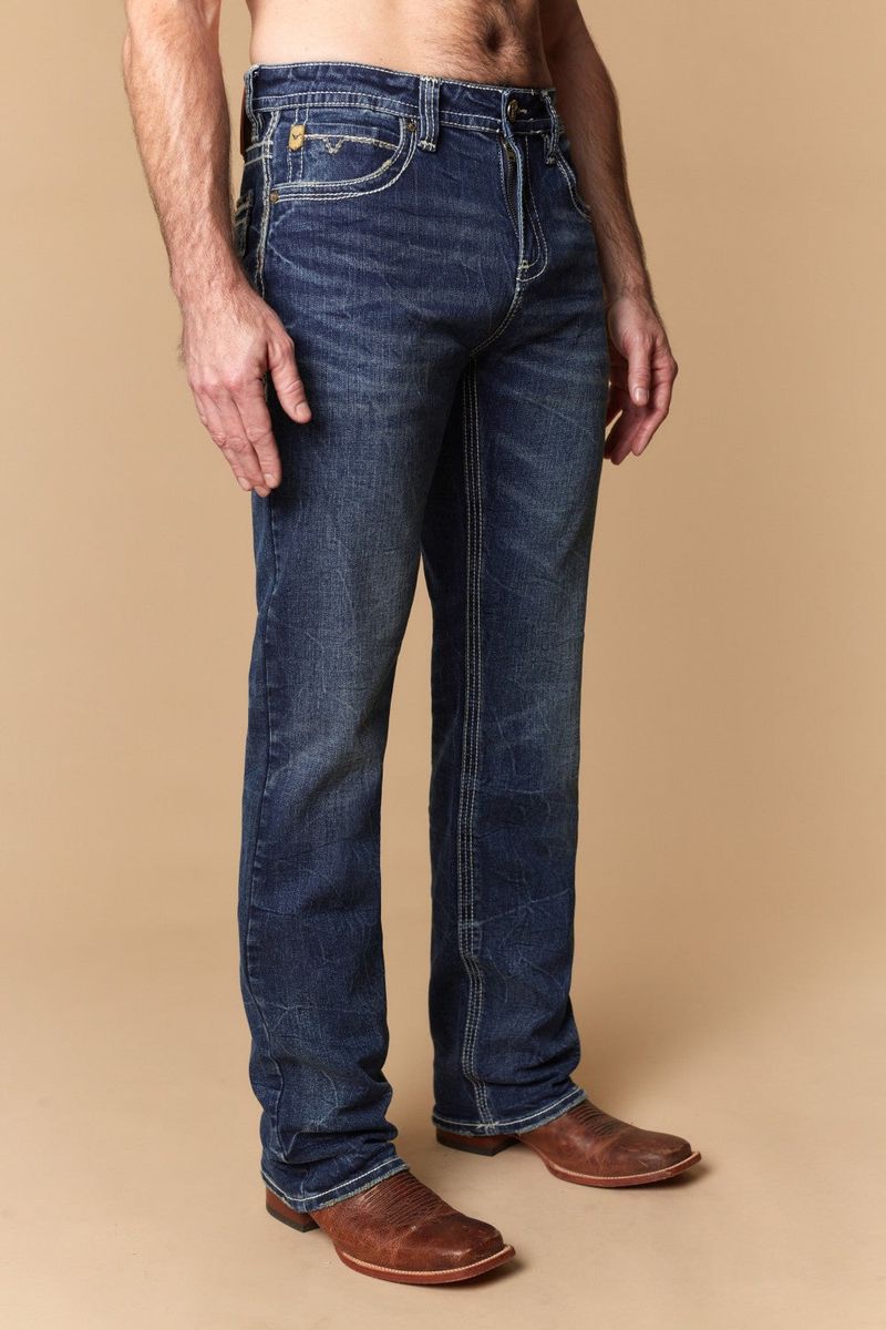 W-494-L34 MEN'S EMBROIDERED MODERN BOOT CUT JEANS